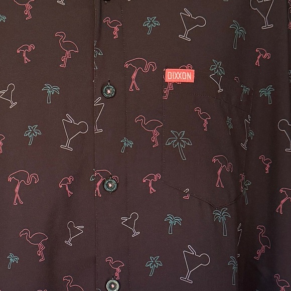 Dixxon Flannel Co Martini Bay Party Shirt XL Tropical Flamingo Neon Print - Picture 11 of 12